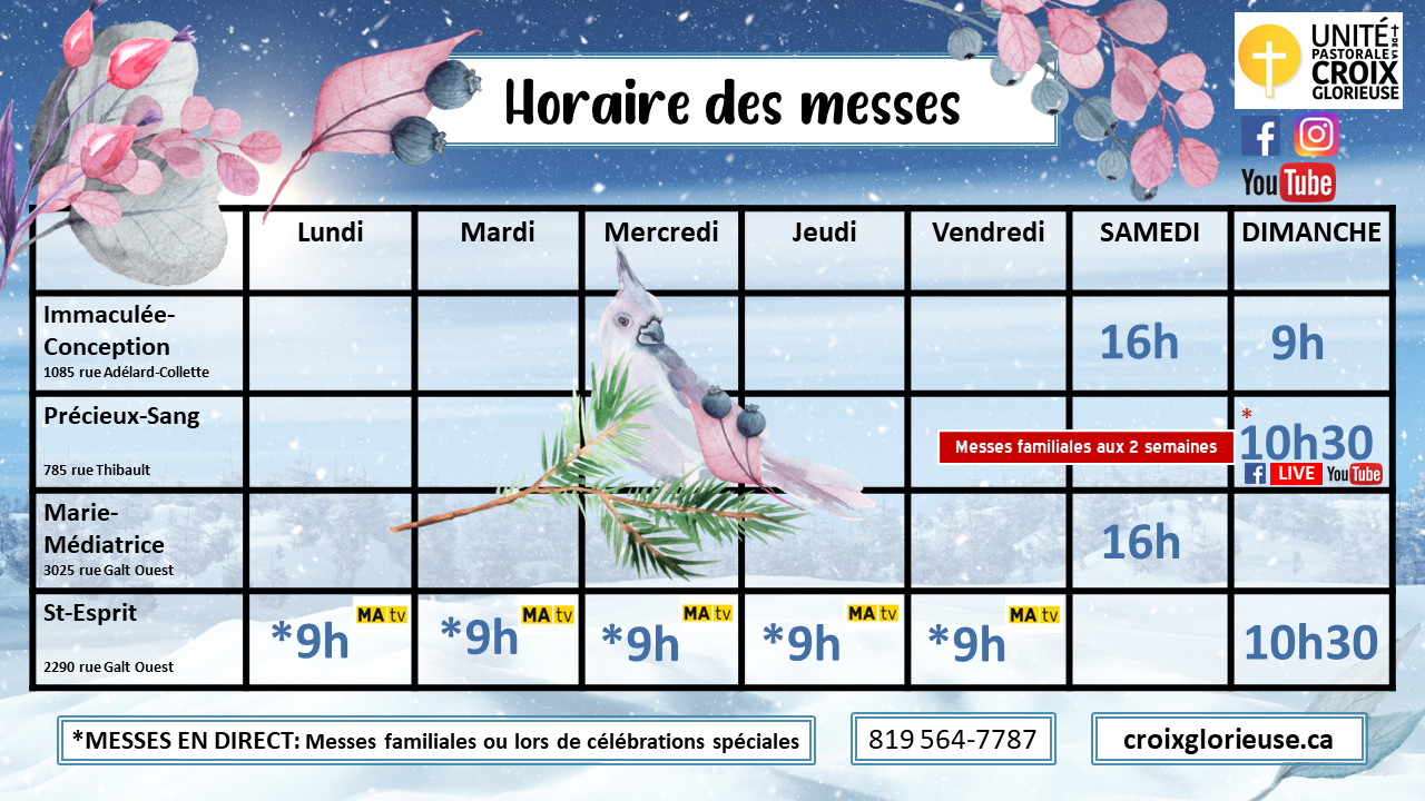 HORAIRE MESSES HIVER 2022 Unité pastorale HORAIRE MESSES HIVER 2022 Unité pastorale
