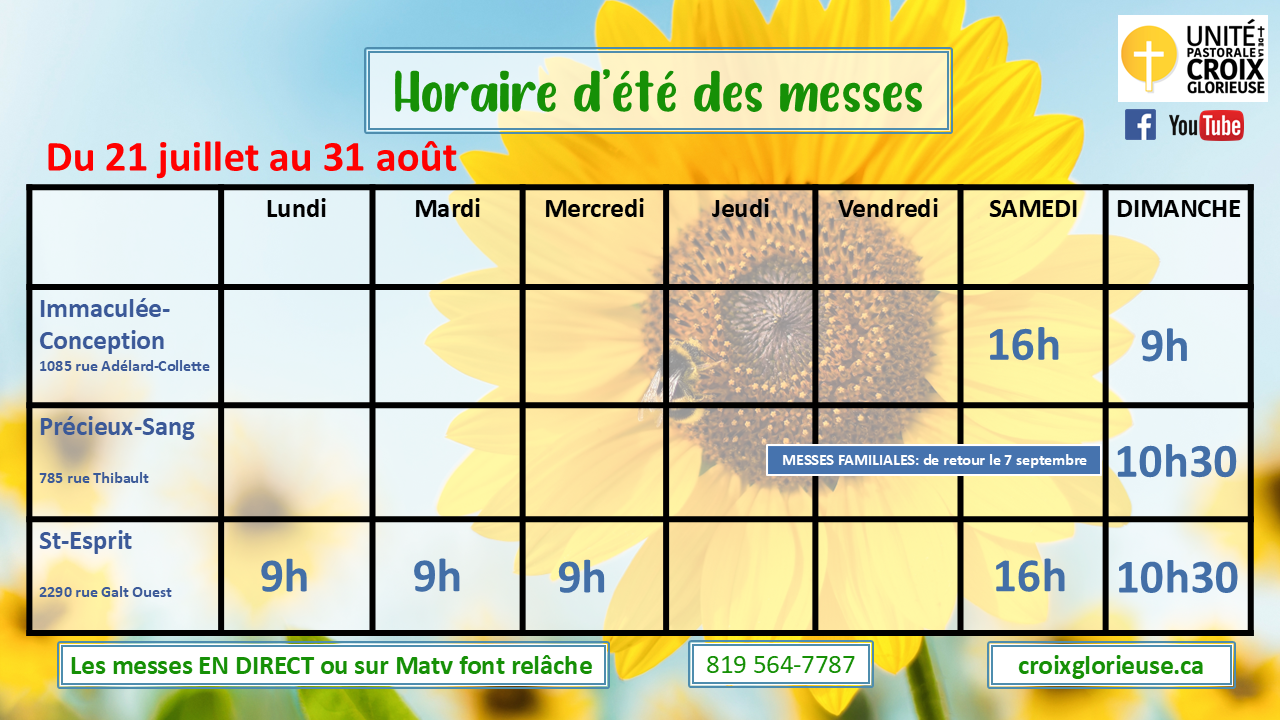 Horaire des messes ÉTÉ 2025 ppt Horaire des messes ÉTÉ 2025 ppt