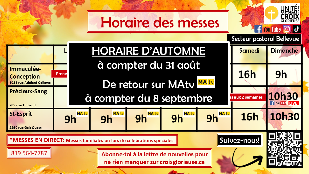 Horaire messes semaine AUTOMNE 2026 -Annonce