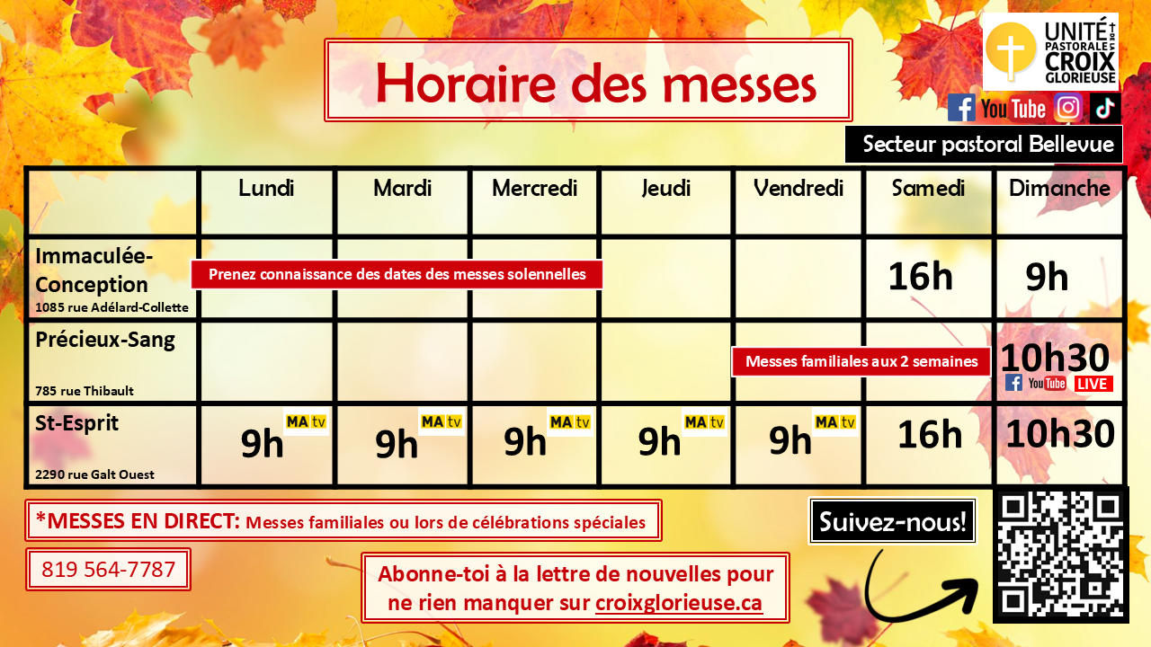 Horaire messes semaine AUTOMNE 2026